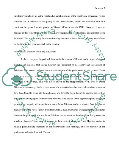 Effect of Political Issues on the Finance and Common Stock in Kuwait