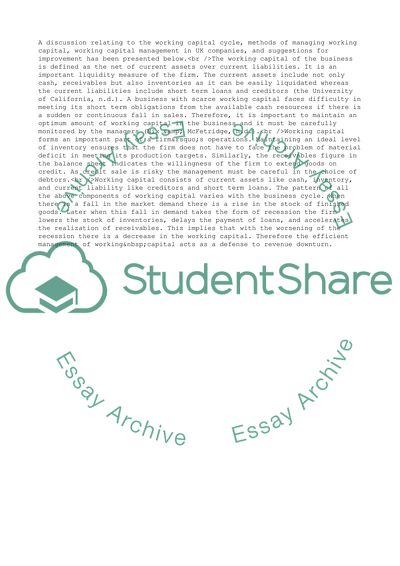 Management of Working Capital