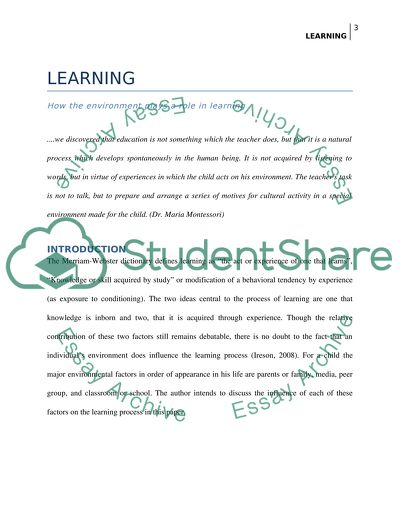 How the environment plays a role in learning