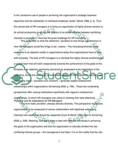Pluralism and Unitarism in Employment Relationship within Organization