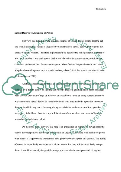 Is Rape a Product of Sexual Desire, or the Exercise of Power