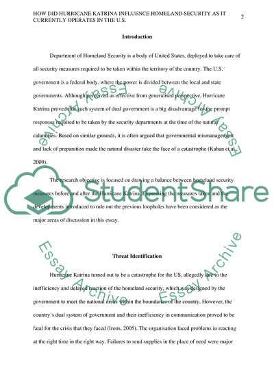 Hurricane Katrina as a Learning Lesson for the US Government