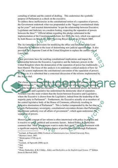 The Operation of the Doctrine of the Separation of Powers