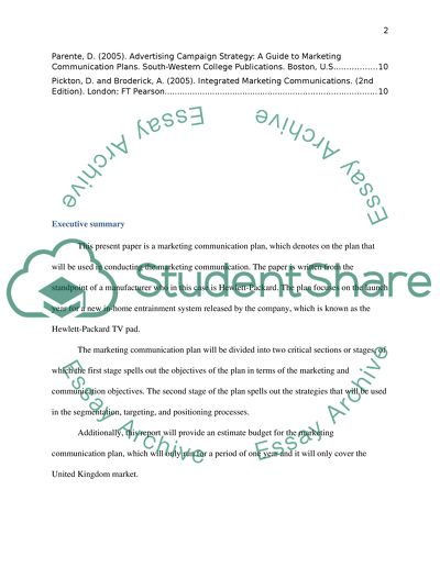 The marketing communications plan for ultime HP TV