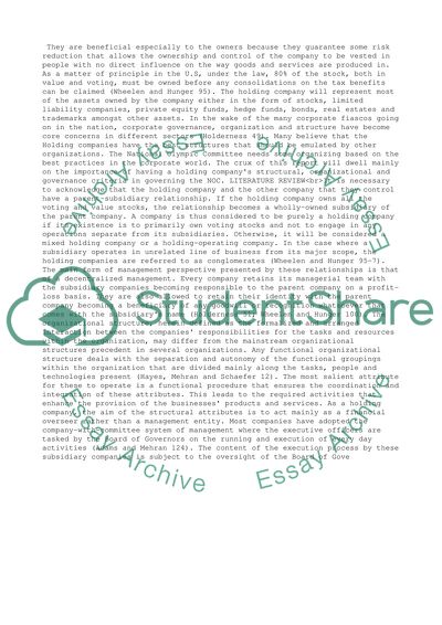 Organization of Holding Companies: Lessons for Governing the National Olympic Committee