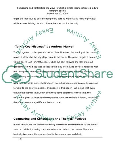 Comparing and Contrasting the Ways in which a Single Theme is treated in Two Different Poems