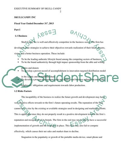 Executive Summary of Skull Candy Inc