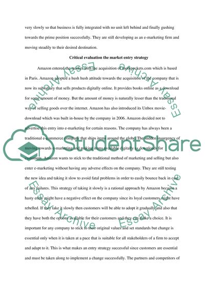 Critical Evaluation the Market Entry Strategy of Amazon