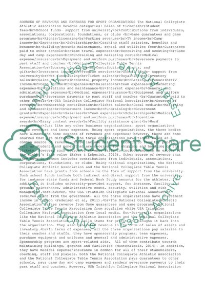 Sources of Revenues and Expenses for Sport Organizations
