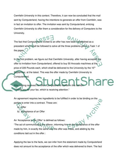 Law of Contract: Computerland and Cwmfelin University Case