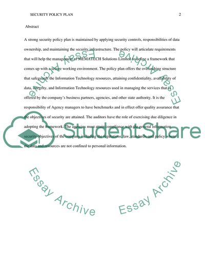 Enterprise Security Policy Plan for MEMATECH Solutions Limited