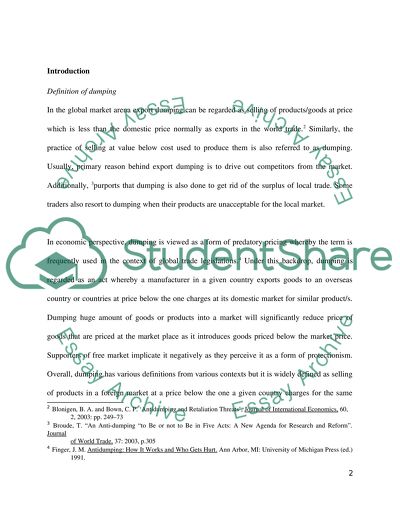 The problem of dumping in world trade and measures that are taken to stop it