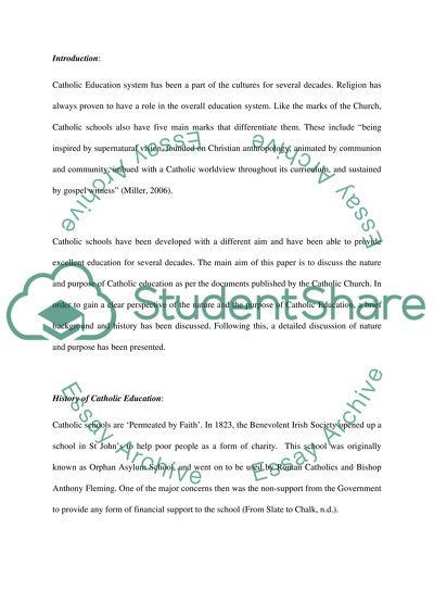 Nature and Purpose of Catholic Schools