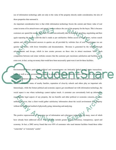 Executive report describing how information technology impacts the Real Estate Industry