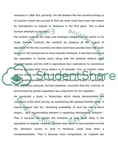 Article Review: Scarity and Survival in Central America-Ecological Origins of The Soccer War