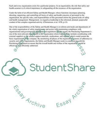 Rationale for Safety and Health Manager to Communicate with Purchasing Department