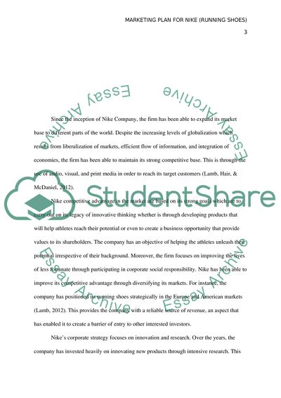 Marketing plan for Nike (running shoes)