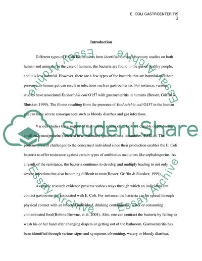 Characteristics and Features of E. Coli gastroenteritis
