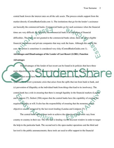 Advantages and Disadvantages of the Lender Of Last Resort Function