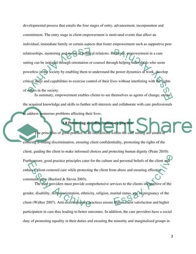 Principles of Care in Care Setting That Ensure Client Empowerment