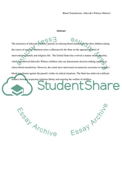 Blood Transfusions for Jehovahs Witness Children