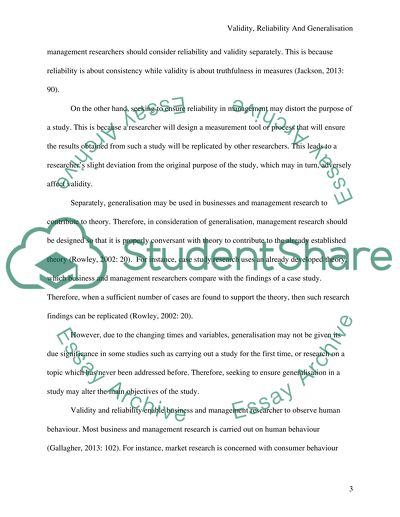 Validity, Reliability and Generalisation in Business and Management