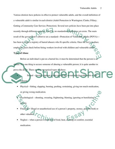 Vulnerable Adults: Policy Considerations