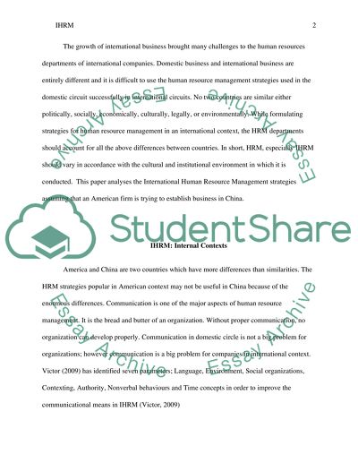 International human resource management assignment