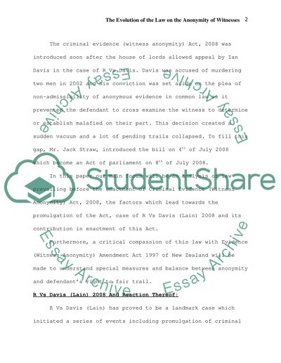 The Evolution of the Law on the Anonymity of Witnesses