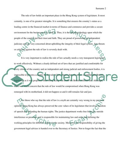 The Importance of Preserving the Rule of Law in Hong Kong