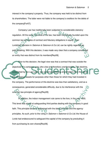 The Impact of Salomon v Salomon & Co upon English Company Law