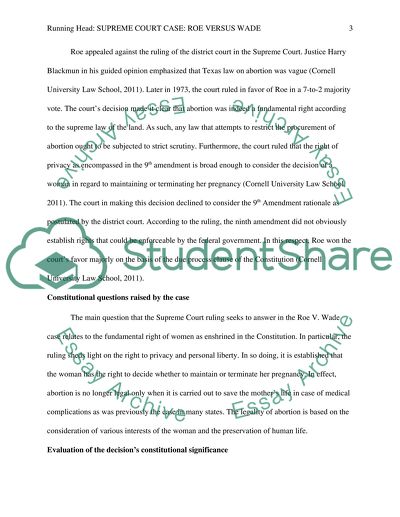 Supreme Court Case: Roe versus Wade