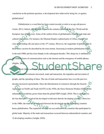 Is Development Best Achieved by Being For, Or Against, Globalization