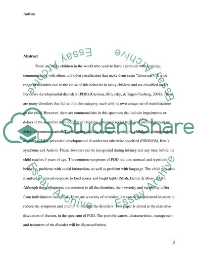 Autism in the Spectrum of Pervasive Developmental Disorders