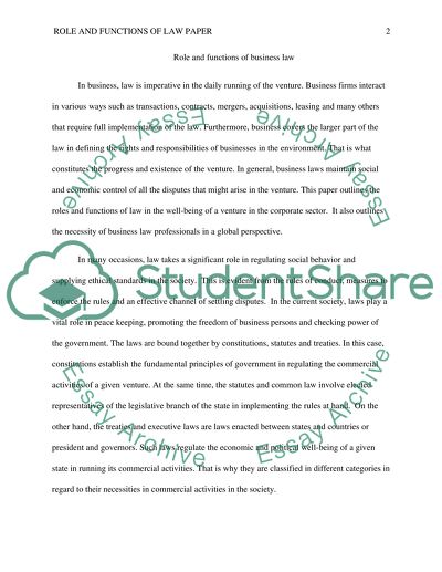 Role and Functions of Law Paper