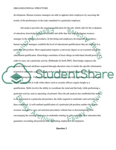 Organizational Structure and Elements of Job Analysis