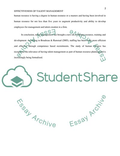 Effectiveness of Talent Management in the field of Human resource