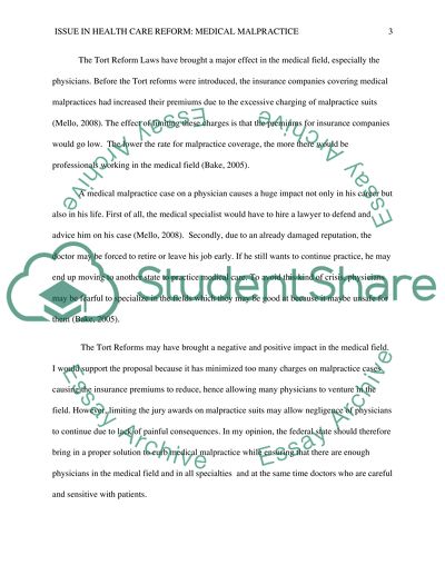 Topic: Issue in health care reform: Medical malpractice jury awards