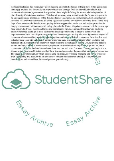 Factors Influence a Consumer to Select Restaurant in the UK