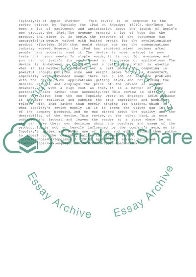 Analysis of Apple iPad