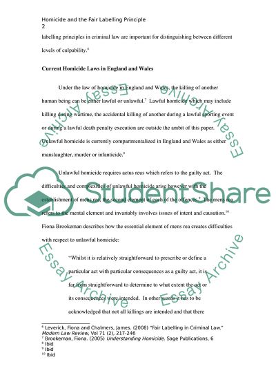 Homicide and the Fair Labelling Principle