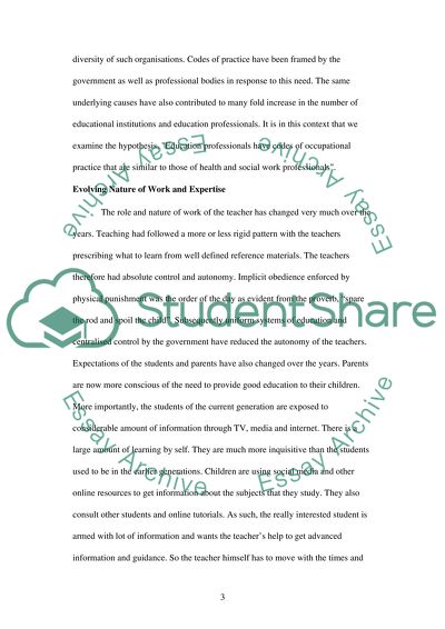 Codes of Occupational Practice in Education Professionals