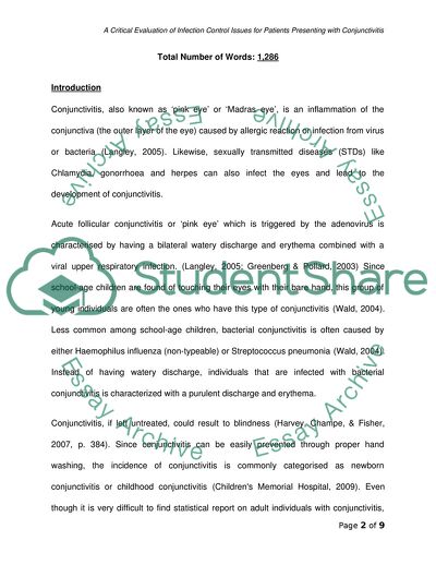 An Evaluation of Infection Control Issues for Patients Presenting with Conjunctivitis