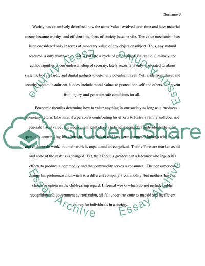 Analysis of Counting for Nothing: What Men Value and What Women Are Worth by Marilyn Waring