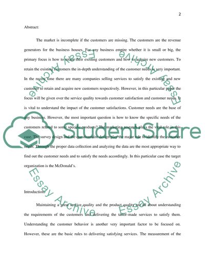 Meeting the Customer Needs - McDonalds