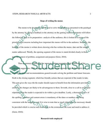 Steps, Research Tools and Artifacts