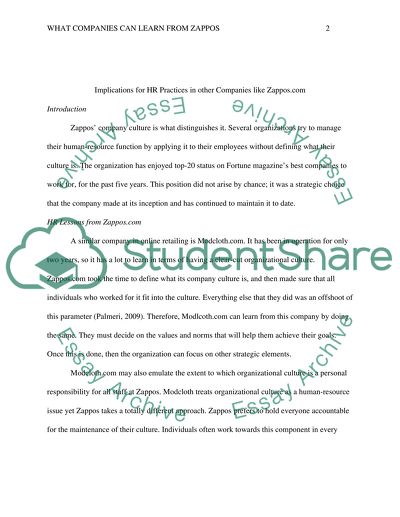 Implications for HR Practices in the Companies like Zappos