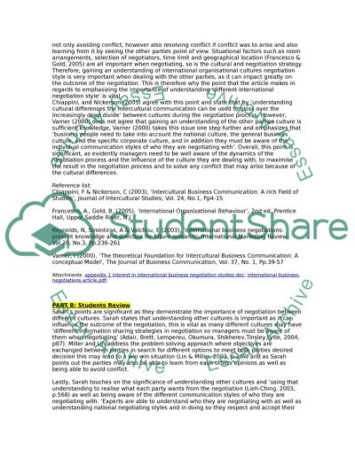 Part B- Cross Cultural Management (Students Review of a Peers Posting)