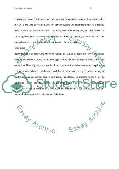 Henry inquiry into taxation and the report recommendation