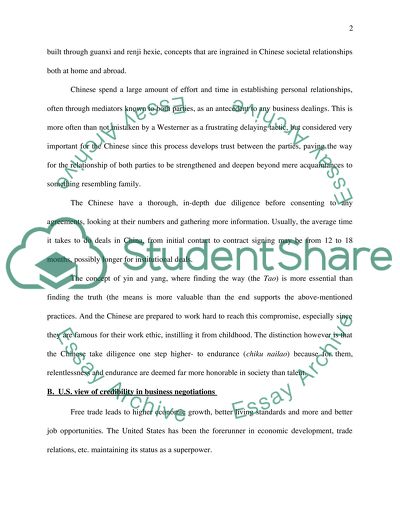 Credibility of Business Negotiations between the U.S. and China